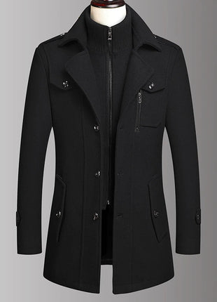 Men's Double Collar Wool Coat  Fashion Handsome Autumn Winter Business Style High Quality Middle-aged Men's Fashion Woolen Coat
