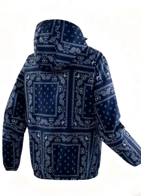 Spring and Autumn thin men's hooded retro printed oversized jacket, loose casual retro jacket, fashionable outdoor sportswear