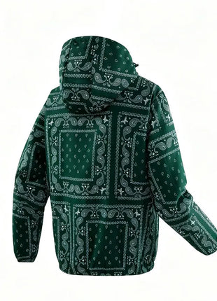 Spring and Autumn thin men's hooded retro printed oversized jacket, loose casual retro jacket, fashionable outdoor sportswear