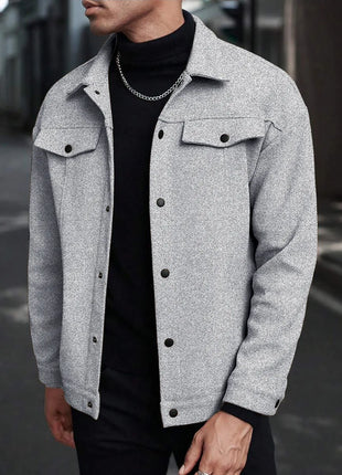 2025 Autumn/Winter European Style Button-Up Woolen Jacket for Men - Casual, Sporty, Business Wear - European Size