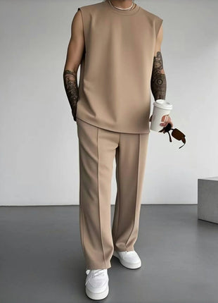 Summer Breathable Quick Drying Men's Tracksuit,Loose Version of Sleeveless T-Shirt Fitness SuitMen's Suit pantsLeisure Vest top