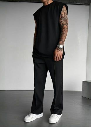 Summer Breathable Quick Drying Men's Tracksuit,Loose Version of Sleeveless T-Shirt Fitness SuitMen's Suit pantsLeisure Vest top