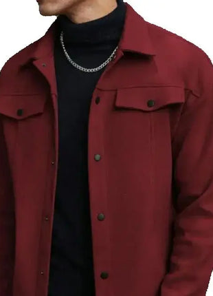 European Business Casual Men's Collared Jacket 2025 New Style Pure Color Woolen Coat for Autumn Winter