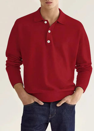 Men's long-sleeved lapel polo shirt, loose-fitting and casual golf sports T-shirt, button-down top for work occasions