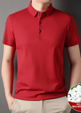 Top Grade 4.7% Mulberry Silk New Summer Brand Luxury Brand Polo Men Shirt Short Sleeve Plain Casual Tops Fashions Men Clothes