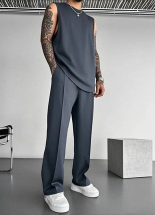 Summer Breathable Quick Drying Men's Tracksuit,Loose Version of Sleeveless T-Shirt Fitness SuitMen's Suit pantsLeisure Vest top