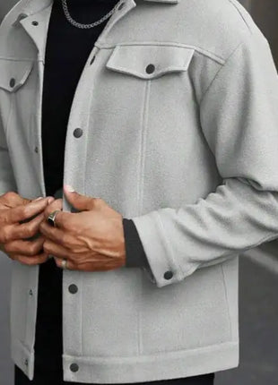 European Business Casual Men's Collared Jacket 2025 New Style Pure Color Woolen Coat for Autumn Winter