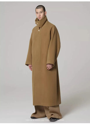 Autumn Winter Oversized Long Khaki Warm Soft Woolen Coat Men Single Breasted Wool & Blends Overcoat European Fashion