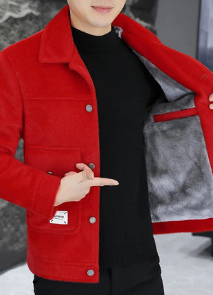 Autumn Winter Woolen Jackets Men Fashion Solid Color Casual Business Trench Coat Thickened Warm Streetwear Overcoat Men Clothing