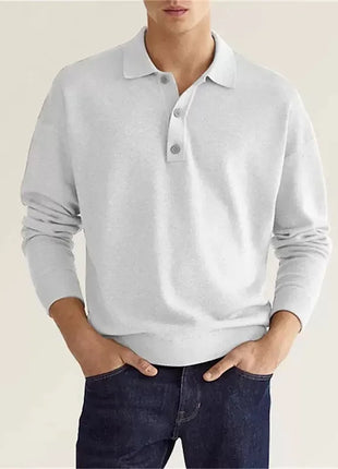 Men's long-sleeved lapel polo shirt, loose-fitting and casual golf sports T-shirt, button-down top for work occasions