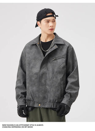 Fashion Men's American Workwear High-end PU Leather Jacket 2025 Spring and Autumn New Maillard Suede Men's Jacket