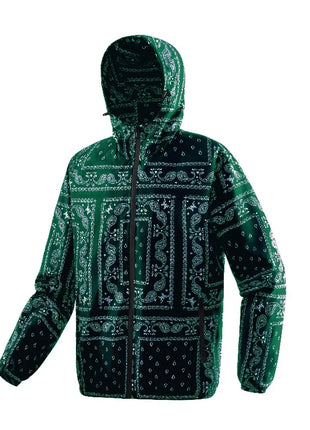 Spring and Autumn thin men's hooded retro printed oversized jacket, loose casual retro jacket, fashionable outdoor sportswear