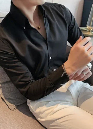 Men's Italian Collar Shirt, Wrinkle-free, Casual, Fashionable, Slim-fit with A Lapel Design, Branded Clothing, Youth, New