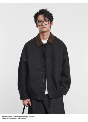 American Retro Men's Fashion Jacket 2025 Spring and Autumn New Loose Solid Color Lapel Workwear Top Men's Jacket