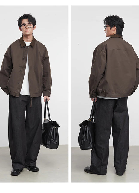 American Retro Men's Fashion Jacket 2025 Spring and Autumn New Loose Solid Color Lapel Workwear Top Men's Jacket