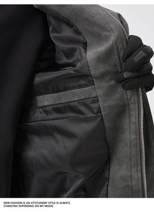 Fashion Men's American Workwear High-end PU Leather Jacket 2025 Spring and Autumn New Maillard Suede Men's Jacket