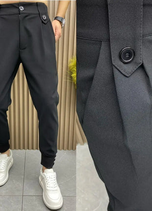 Harlan Black Pleated Man Suits Pants Anti-wrinkle Luxury Fashion Korean Reviews Many Trousers For Men Clothes Offer Designer Up