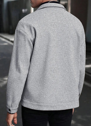 2025 Autumn/Winter European Style Button-Up Woolen Jacket for Men - Casual, Sporty, Business Wear - European Size