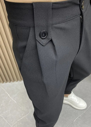 Harlan Black Pleated Man Suits Pants Anti-wrinkle Luxury Fashion Korean Reviews Many Trousers For Men Clothes Offer Designer Up