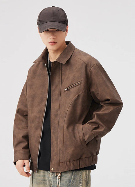 Fashion Men's American Workwear High-end PU Leather Jacket 2025 Spring and Autumn New Maillard Suede Men's Jacket