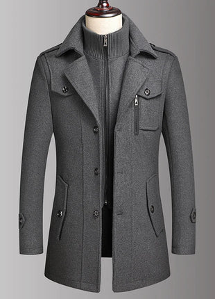 Men's Double Collar Wool Coat  Fashion Handsome Autumn Winter Business Style High Quality Middle-aged Men's Fashion Woolen Coat
