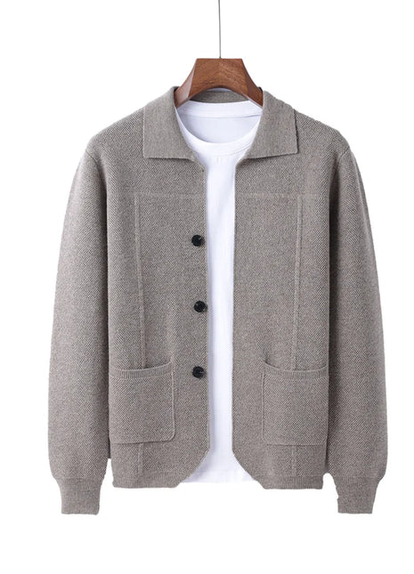 100% Merino Wool Men's Lapel Collar Knit Cardigan Autumn Winter Thicken Solid Color POLO Neck Suit Shirt Cashmere Jacket Sweater