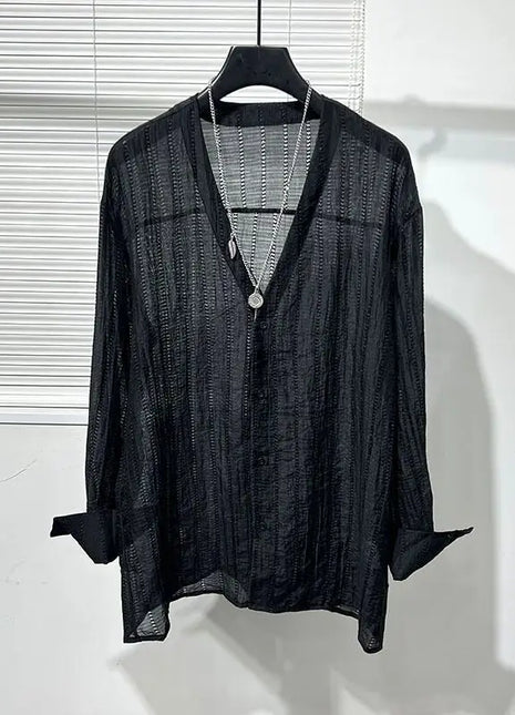 Simple loose hollowed-out draped V-neck loose shirt for men