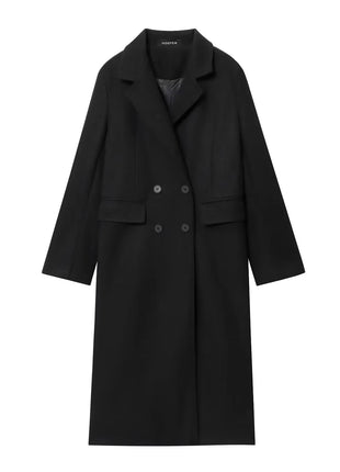 HH Women Fashion Burgundy Woolen Coat Double Breasted Long Sleeve Lapel Blends Jacket Autumn Winter High Street Outerwear