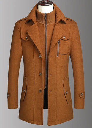 Men's Double Collar Wool Coat  Fashion Handsome Autumn Winter Business Style High Quality Middle-aged Men's Fashion Woolen Coat