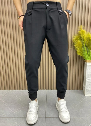 Harlan Black Pleated Man Suits Pants Anti-wrinkle Luxury Fashion Korean Reviews Many Trousers For Men Clothes Offer Designer Up