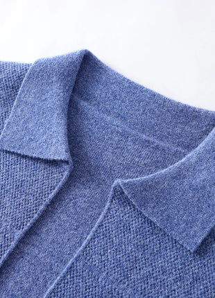 100% Merino Wool Men's Lapel Collar Knit Cardigan Autumn Winter Thicken Solid Color POLO Neck Suit Shirt Cashmere Jacket Sweater