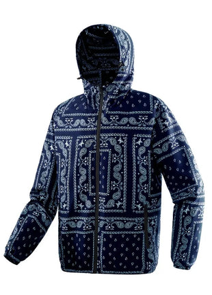 Spring and Autumn thin men's hooded retro printed oversized jacket, loose casual retro jacket, fashionable outdoor sportswear
