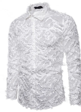 Sexy Black Shirt Men  Fashion Feather Long Sleeve Mens Dress Shirts Nightclub Party Prom Social Shirt Male Camisa Hombre