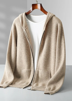 Autumn And Winter New 100% Pure Wool Men's Knitted Cardigan Hooded Cashmere Sweater Zipper Sweater Coat