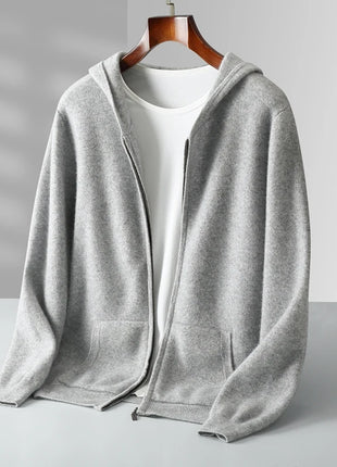 Autumn And Winter New 100% Pure Wool Men's Knitted Cardigan Hooded Cashmere Sweater Zipper Sweater Coat