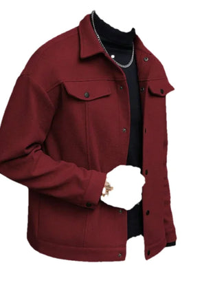 European Business Casual Men's Collared Jacket 2025 New Style Pure Color Woolen Coat for Autumn Winter