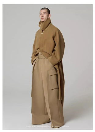 Autumn Winter Oversized Long Khaki Warm Soft Woolen Coat Men Single Breasted Wool & Blends Overcoat European Fashion