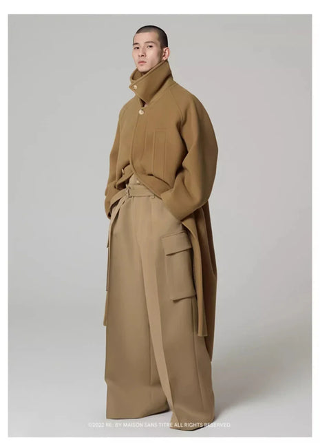 Autumn Winter Oversized Long Khaki Warm Soft Woolen Coat Men Single Breasted Wool & Blends Overcoat European Fashion