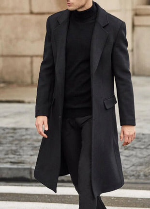 Korean Trend Men's Loose Casual Single-breasted Overcoat Autumn Winter Fashion New Long Sleeve Woolen Long Coat 2023