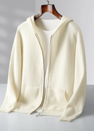 Autumn And Winter New 100% Pure Wool Men's Knitted Cardigan Hooded Cashmere Sweater Zipper Sweater Coat