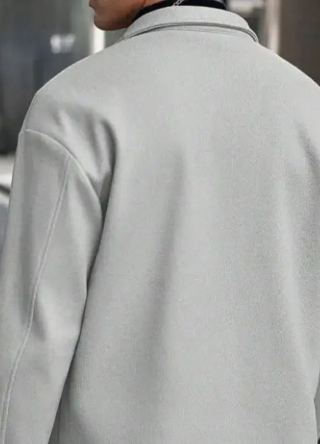 European Business Casual Men's Collared Jacket 2025 New Style Pure Color Woolen Coat for Autumn Winter