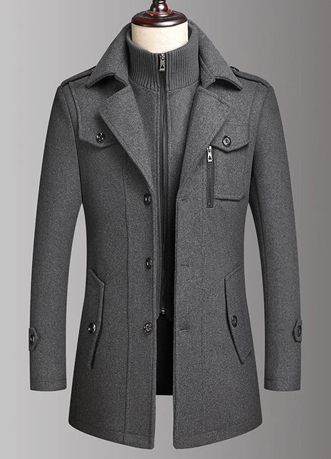 Men's Double Collar Wool Coat  Fashion Handsome Autumn Winter Business Style High Quality Middle-aged Men's Fashion Woolen Coat
