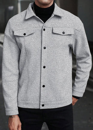 2025 Autumn/Winter European Style Button-Up Woolen Jacket for Men - Casual, Sporty, Business Wear - European Size