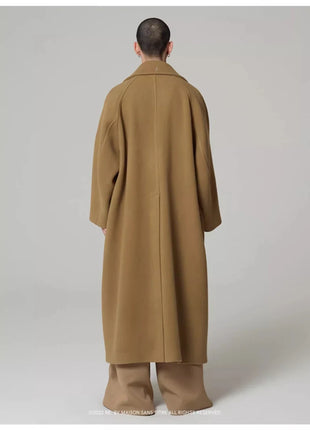 Autumn Winter Oversized Long Khaki Warm Soft Woolen Coat Men Single Breasted Wool & Blends Overcoat European Fashion