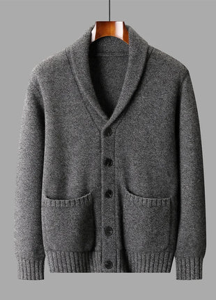 Men's 100% Cashmere Sweater Shawl Collar Cardigan Coat Thick Warm Clothes Autumn Winter Smart Casual Cashmere Knitwear
