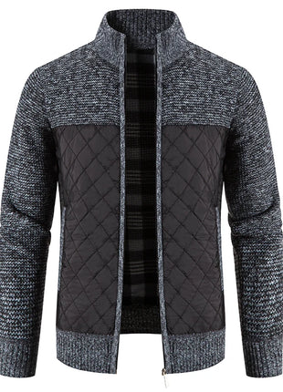 Men Sweater Jacket Fashion Winter Coat Fleece Hoodies High Quality Luxury Checkered Hooded Knit Cardigan Male Outer Wear