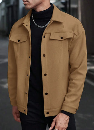 2025 Autumn/Winter European Style Button-Up Woolen Jacket for Men - Casual, Sporty, Business Wear - European Size