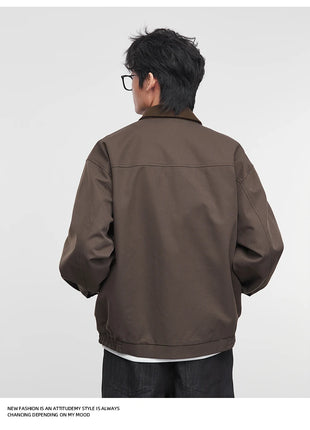 American Retro Men's Fashion Jacket 2025 Spring and Autumn New Loose Solid Color Lapel Workwear Top Men's Jacket