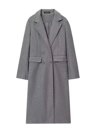 HH Women Fashion Burgundy Woolen Coat Double Breasted Long Sleeve Lapel Blends Jacket Autumn Winter High Street Outerwear