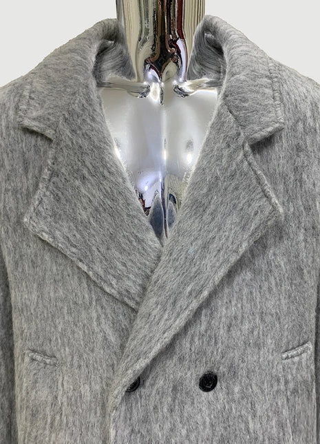 Spring Winter Long Thickened Warm Gray Woolen Coat Men Shoulder Pads Double Breasted Elegant Wool & Blend Overcoat